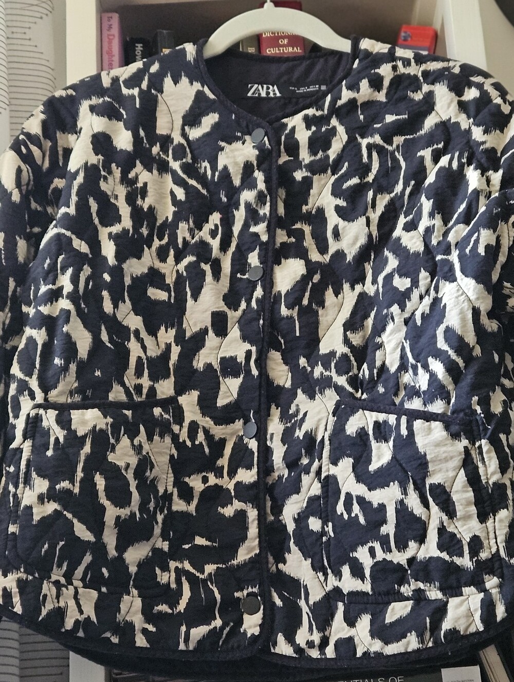 Zara Women's Black & Cream Quilted Animal Print Jacket